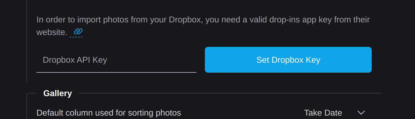 Configuration of the Dropbox import